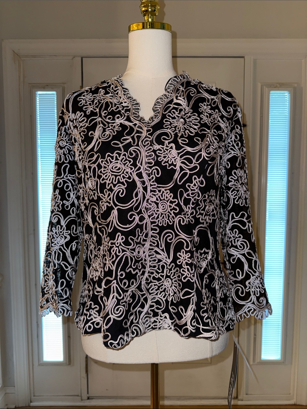 Black Embroidered V-Neck Women's Blouse